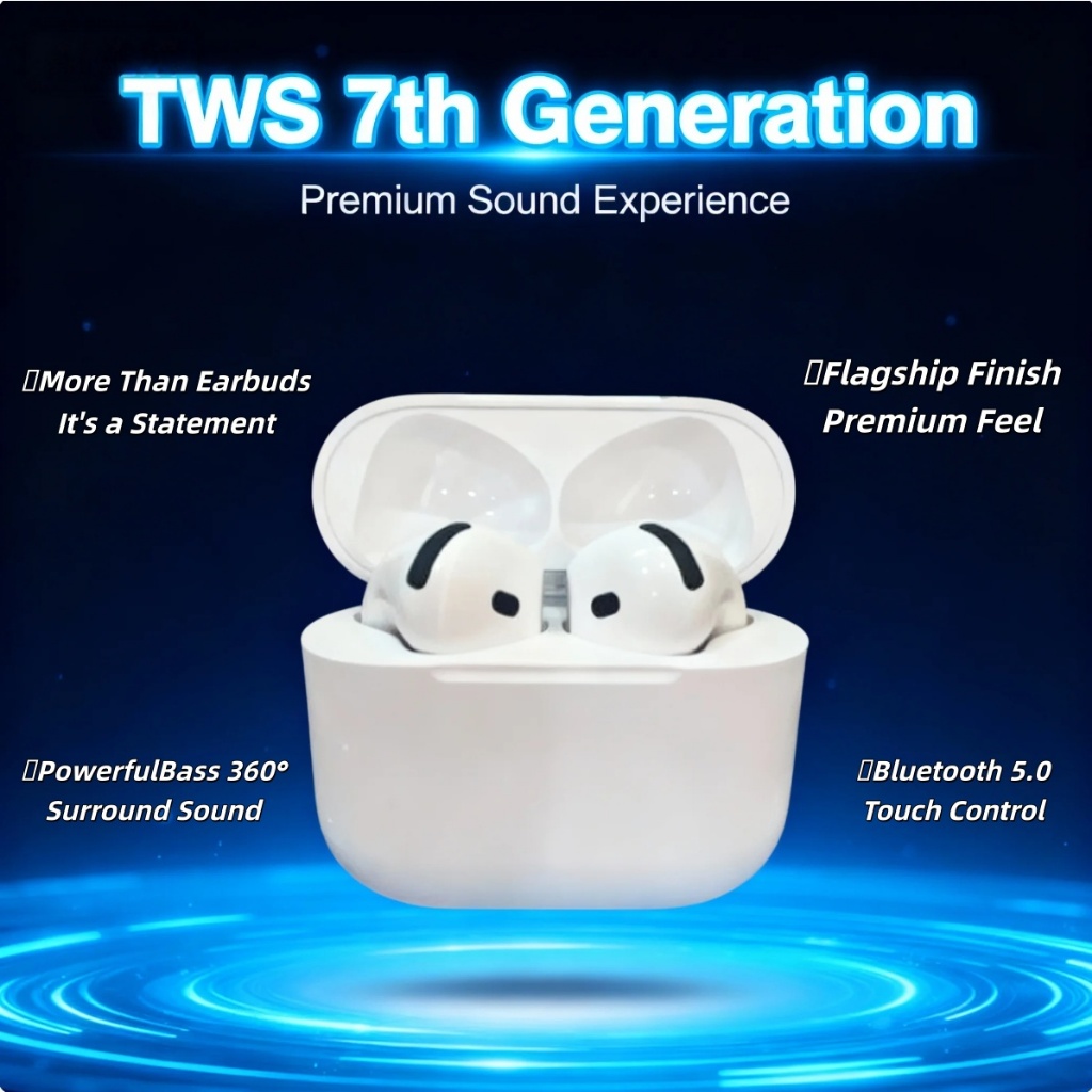 TWS 7 หูฟังคุณสมบัติขั้นสูง | แจ้งเตือน Buzzer, ชิปเสถียร, แบตเตอรี่ยาว, Exp Complete Flagship