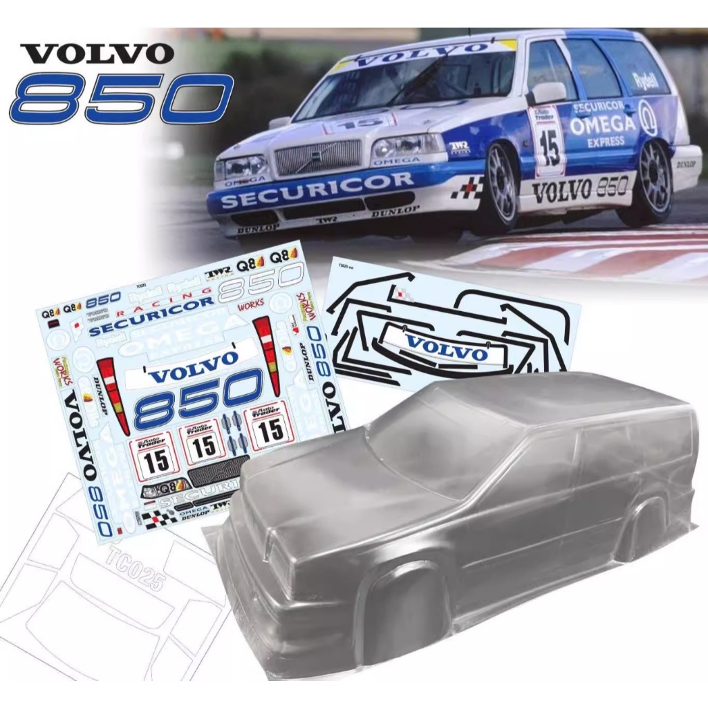 1/10 PC RC TC025 1/10 850 BTCC Volvo Estate Shell Body 190 มม.กว้าง 260 มม.ฐานล้อโปร่งใสสําหรับ 1/10 RC Hsp Mst Yokomo Hpi