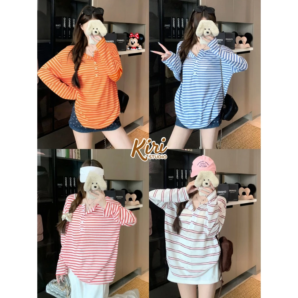 เสื้อยืด เสื้อแขนยาว มี4สี สลับสี สไตล์เกาหลี ออกแบบสวย#202412