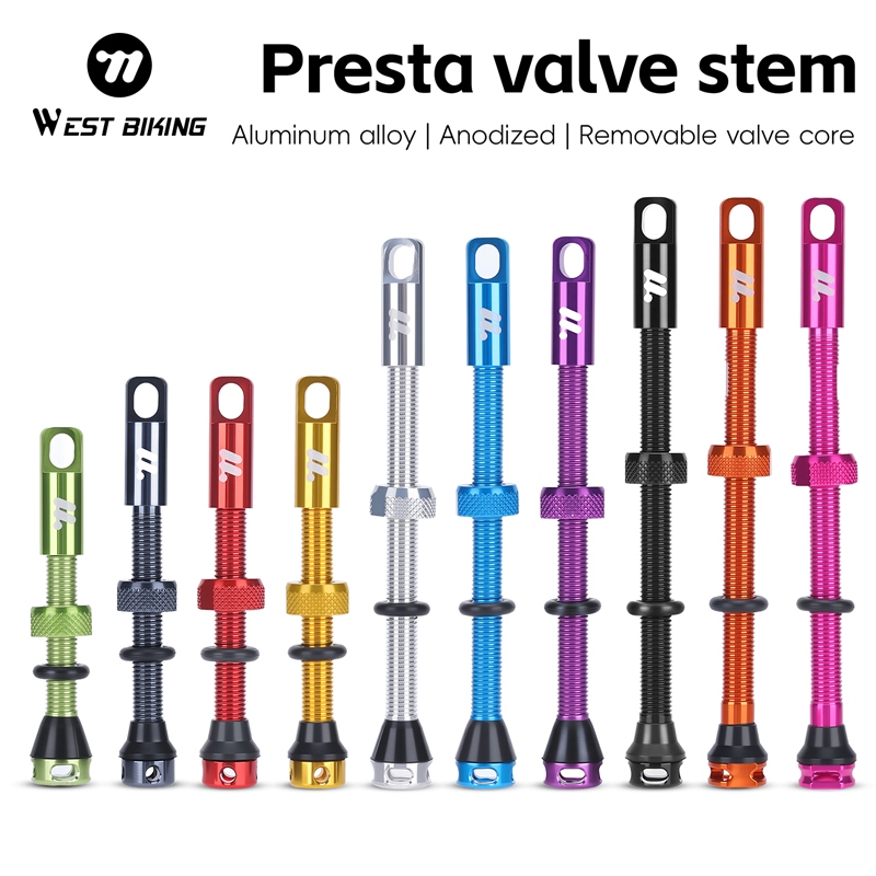WEST BIKING 1 คู่จักรยานยาง Tubeless พร้อมวาล์ว Preata ทำจากอะลูมิเนียม สามารถถอดเปลี่ยนได้ง่าย อุปกรณ์เสริมสำหรับการซ่อมจักรยาน