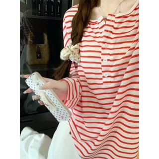 เสื้อยืด เสื้อแขนยาว มี4สี สลับสี สไตล์เกาหลี ออกแบบสวย#202412