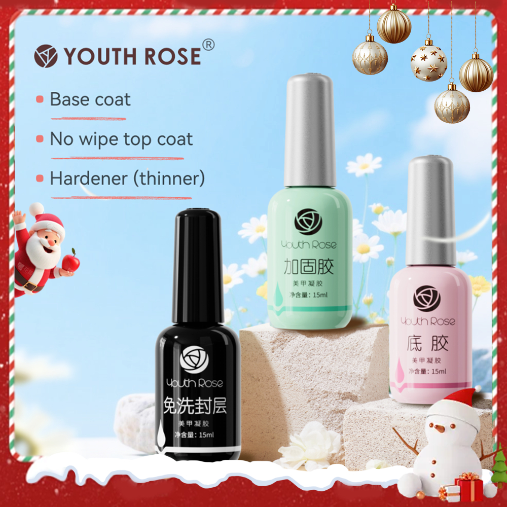 Youth Rose 15mlสีเจล เจลทาเล็บBase Coat/TopCoat /Hard Gel /15MLเคลือบเล็บเงา ทอปโคท เบสโคท ทอปฝังจิว