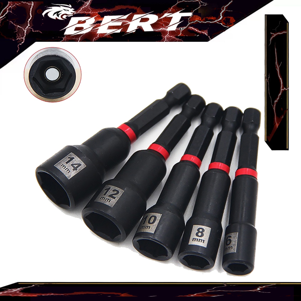 BERT🇹🇭｜ชุดลูกบล็อกหัวแม่เหล็ก อะแดปเตอร์ซ็อกเก็ตประแจ Hex Shank Nut Driver Bits 1/4 นิ้ว
