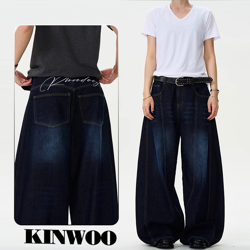 【ขายดี】KINWOO กางเกงยีนส์ผู้ชาย Baggy Jeans หลังปัก ทรงหลวม - American Retro ลาย Scimitar #แฟชั่นชาย
