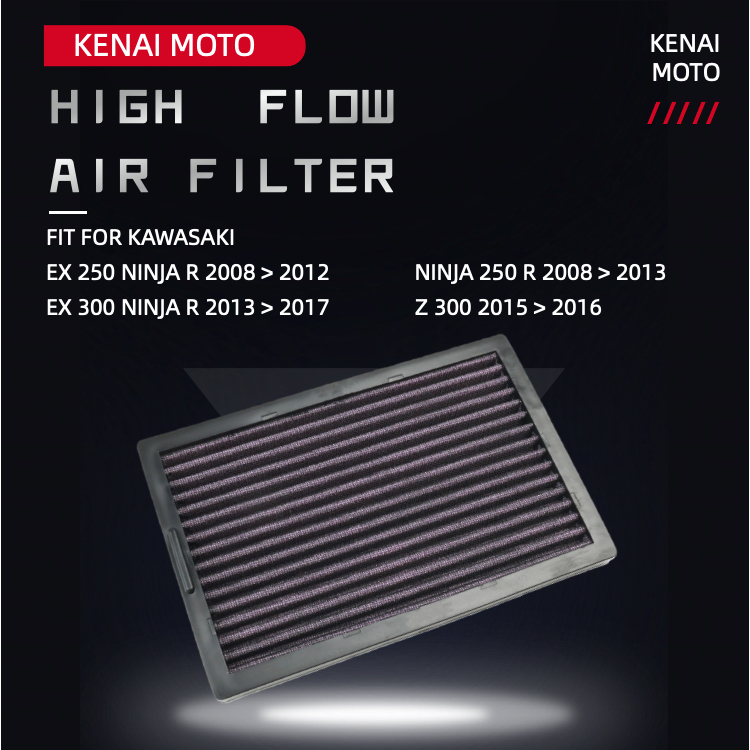 【KENAI】KAWASAKI NINJA 250 2008-2013 EX250 EX300 Z300 กรองอากาศไหลสูงล้างทําความสะอาดได้ 11013-0020