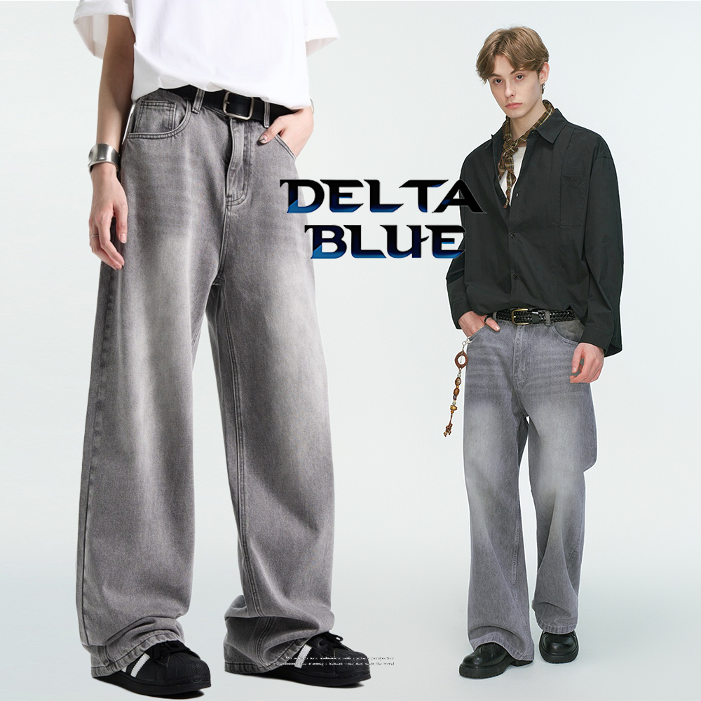 DELTA BLUE กางเกงยีนส์สีเทา Baggy Jeans ทรง Oversize Unisex – แบบคาร์โก้กระเป๋าใหญ่ สไตล์ American Vintage Y2K ไซส์ M-3XL 【ส่งฟรี】