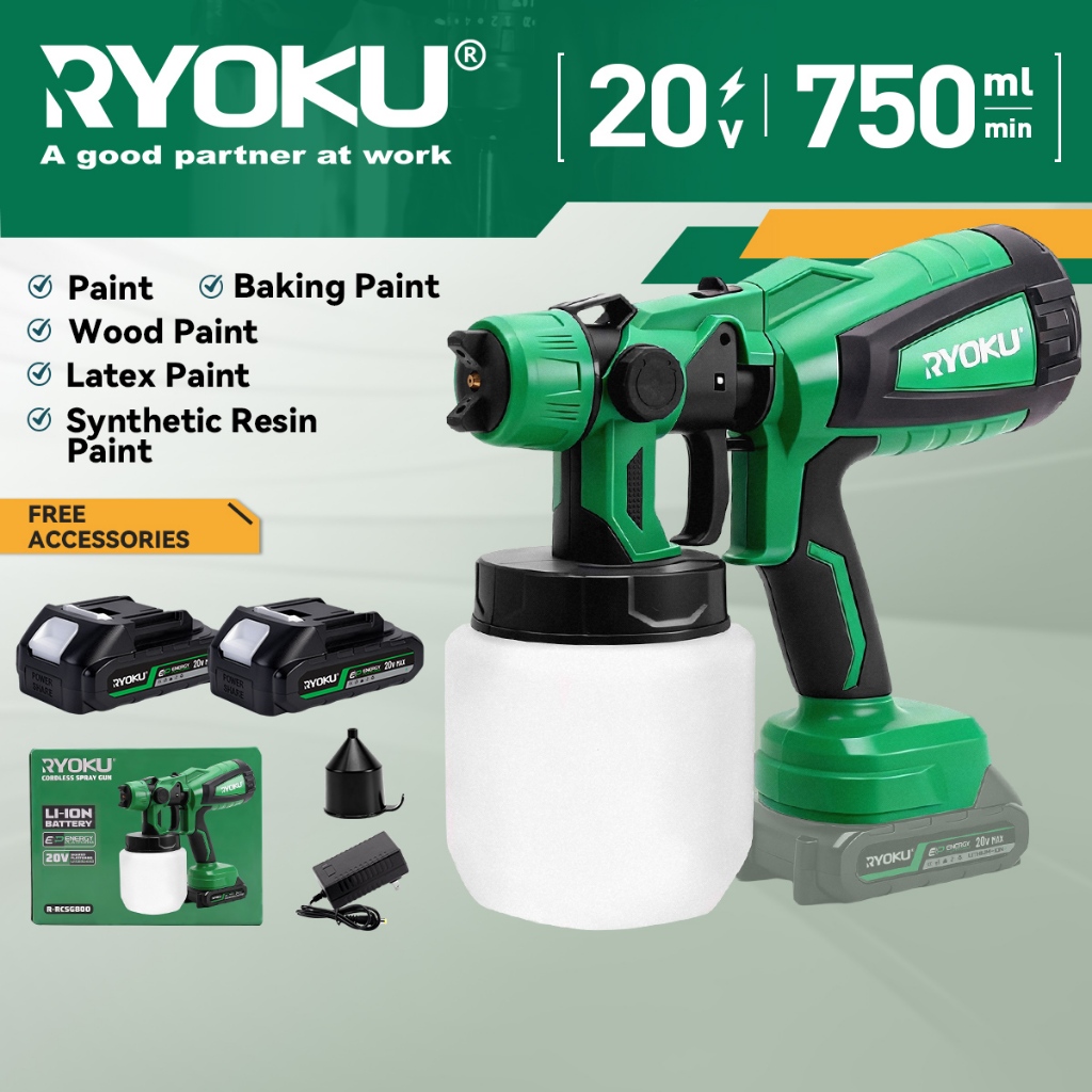 RYOKU ปืนสเปรย์ไฟฟ้า 3 รูปแบบสเปรย์ -2 ก้อน เหมาะสําหรับบ้าน & มืออาชีพใช้เฟอร์นิเจอร์รั้วรถยนต์จักรยานและเก้าอี้ - การออกแบบสีส้มและสีด