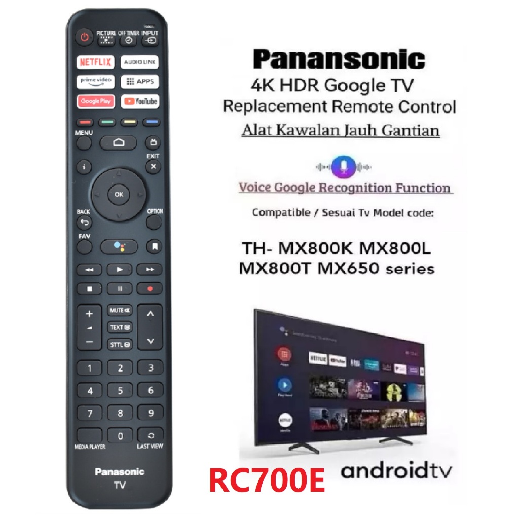 ใหม่สําหรับ Panasonic สมาร์ททีวี android เปลี่ยนเสียงรีโมทคอนโทรล PN-V10 RC700P RC700E ใช้งานร่วมกับ