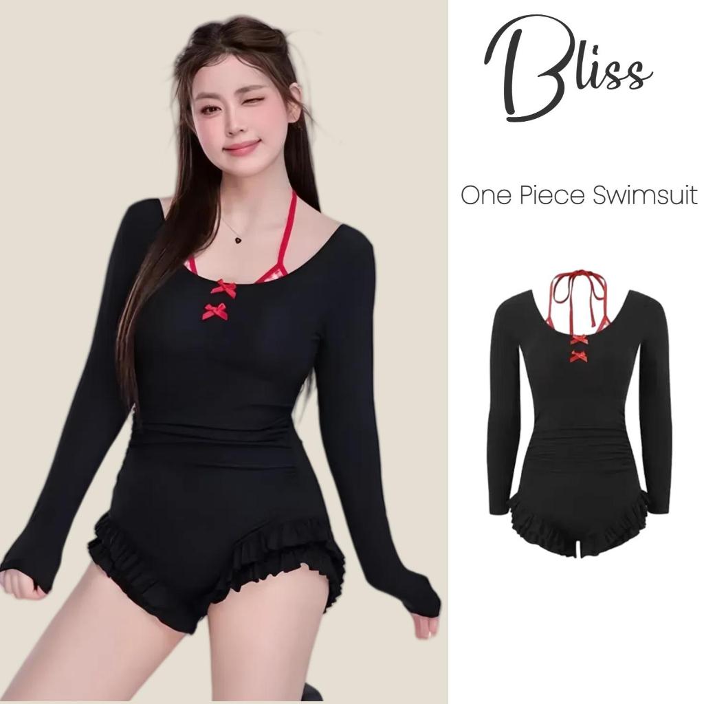 BLISS Cara ชุดว่ายน้ำ.ONE PIECE ไซซ์ใหญ่ สไตล์Bow_decor_และ_ruffle_hem สบายสำหรับวันพักผ่อนที่ชายหาด