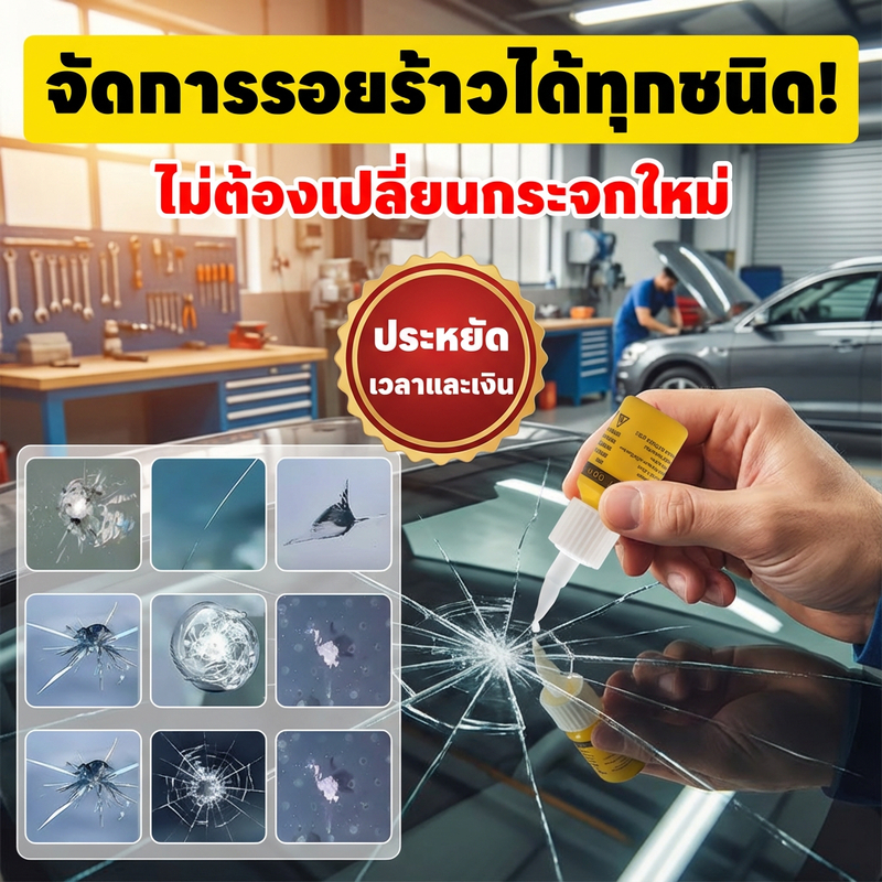 ซ่อมรอยกระจกรถใน 1 นาที น้ำยาซ่อมกระจกร้าว/รอยร้าว ลบรอย หลีกเลี่ยงเปลี่ยนกระจก