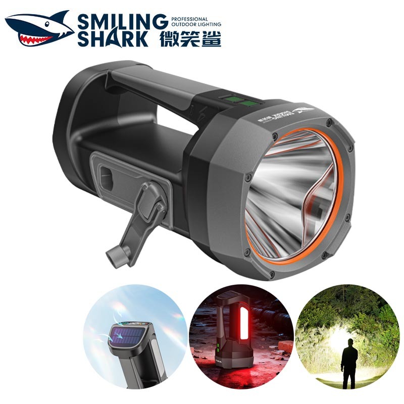 SmilingShark ST5253 ไฟฉาย led พลังงานแสงอาทิตย์ การสร้างพลังมือ คบเพลิง ซุปเปอร์ไบรท์ ไฟฉาย 6โหมด ไฟสีขาว/เหลือง/แดง Type-C ชาร์จใหม่ได้ กันน้ำสำหรับเดินป่าตั้งแคมป์