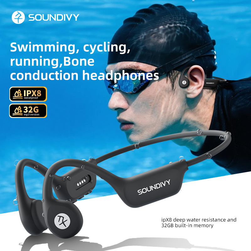SOUNDIVY-X7 IPX8 ว่ายน้ํา Bone Conduction หูฟังบลูทูธ 5.4/32 หน่วยความจําว่ายน้ํา/วิ่ง/ขี่จักรยานกีฬาหูฟังพร้อมไมโครโฟน