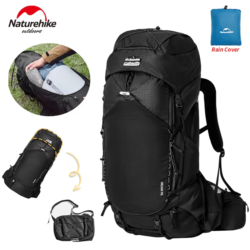 Naturehike 70L กระเป๋าเป้สะพายหลังเดินป่า Outdoor Camping ความจุขนาดใหญ่ปีนเขา Rucksack กันน้ําหนาเข