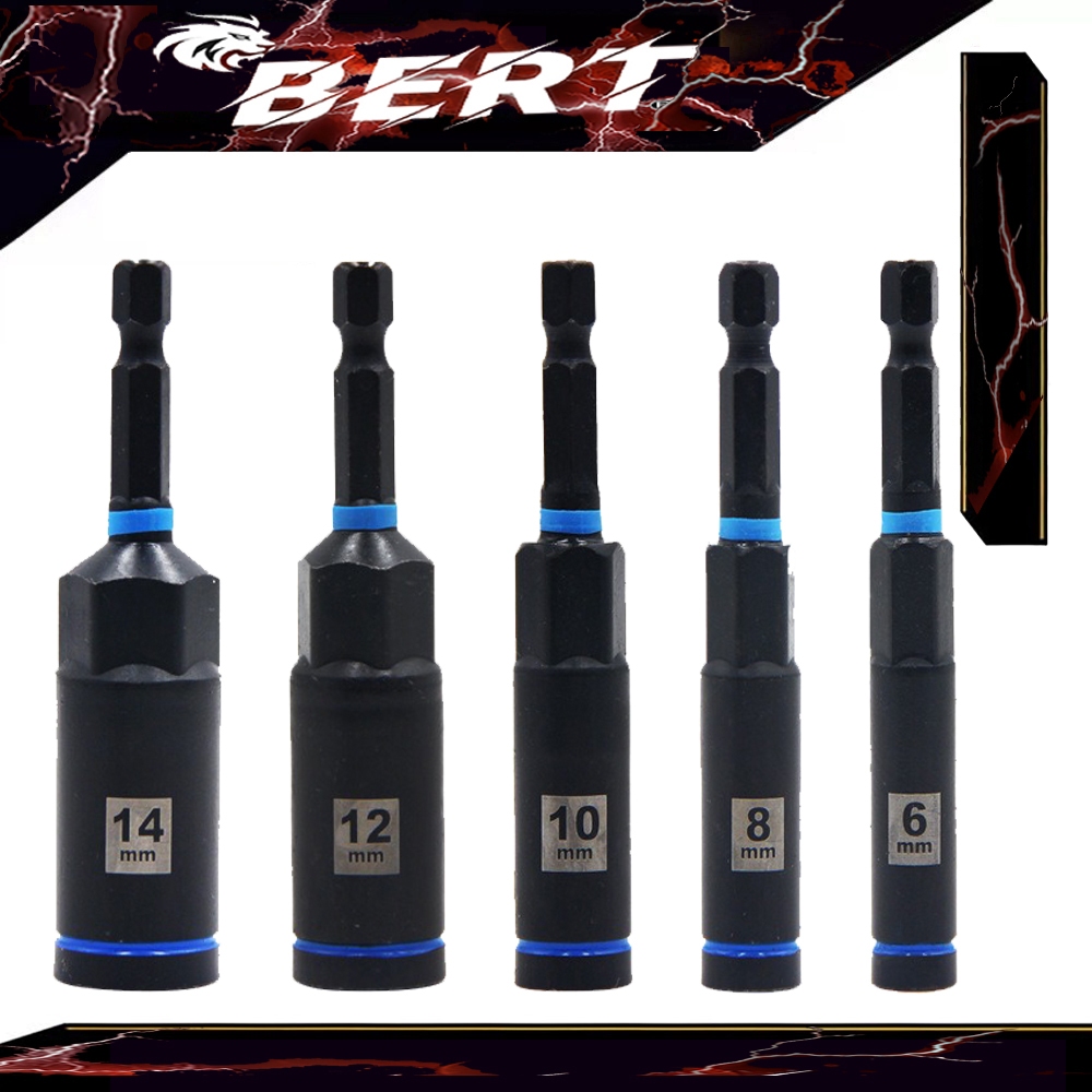 BERT ｜80 มิลลิเมตรความยาวไฟฟ้าแม่เหล็กไขควง Nut Driver Set ดอกไขควงหัวบล็อกมีแม่เหล็ก ชุดลูกบล็อกแม่เหล็ก บล็อคน็อต 1/4 นิ้ว