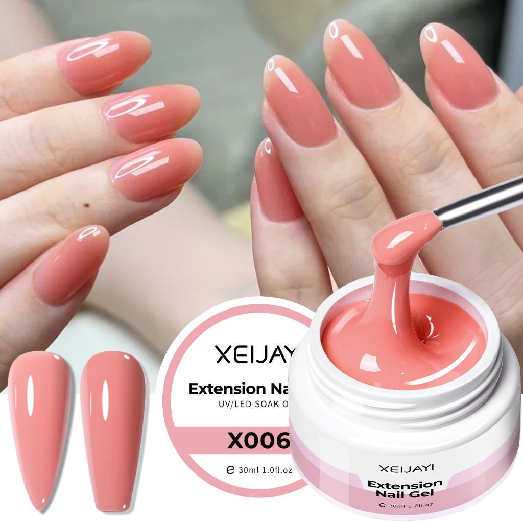XEIJAYI - ยาทาเล็บเจลต่อเล็บสีชมพูอมส้ม สีสันสดใส ติดทนนาน เหมาะสำหรับใช้ในร้านและใช้ในชีวิตประจำวัน