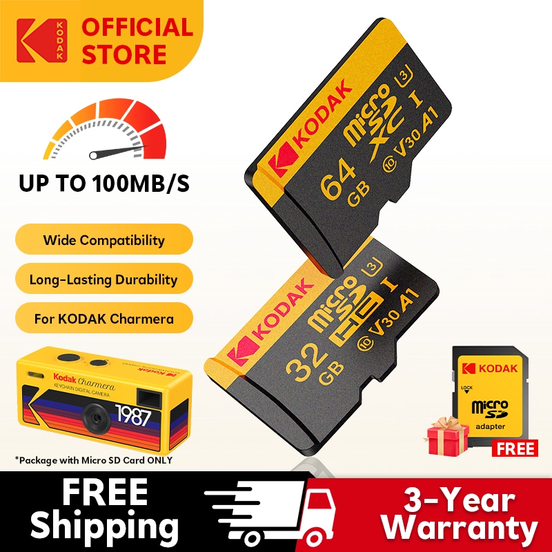 การ์ด Micro SD ของ CharmeraKODAK พร้อมอะแดปเตอร์ฟรี | UHS-I V30 U3 สําหรับวิดีโอ