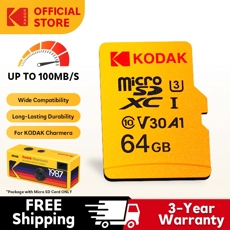 สําหรับการ์ด CharmeraKODAK Micro SD | U3 V30 สําหรับวิดีโอ 4K - การ์ดหน่วยความจําความเร็วสูง 100MB/s SDHC SDXC สําหรับ KODAK Charmera, กล้อง, แท็บเล็ต 32GB/64GB/128GB/256GB