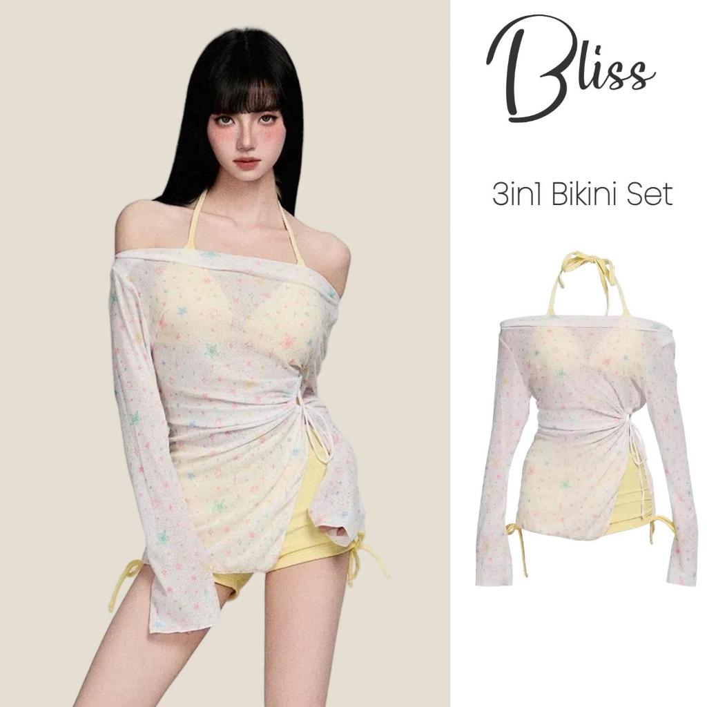 BLISS Twinkle ชุดบิกินี่ 3in1 สำหรับผู้หญิง กันน้ำและป้องกุards UV เอวสูง .material polyester เหมาะสำหรับวันพักผ่อนที่ชายหาด