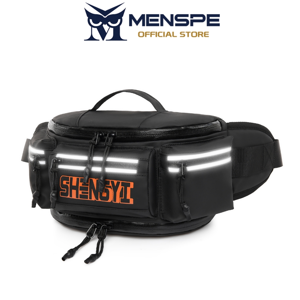 MENSPE กระเป๋าคาดเอวสำหรับปั่นจักรยานกลางแจ้ง ฟิล์มกันน้ำ แถบสะท้อนแสงตอนกลางคืน ดีไซน์หลายชั้น ความจุขนาดใหญ่