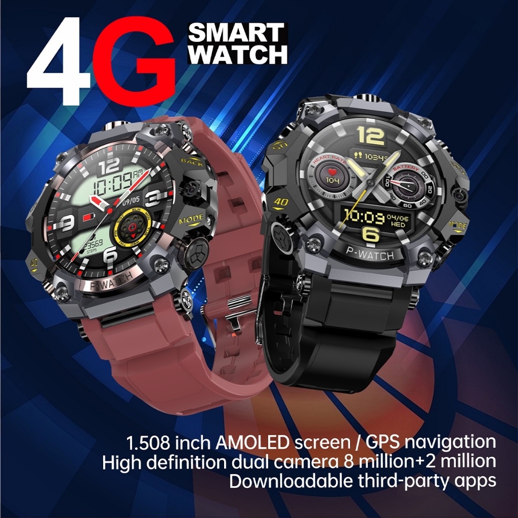 P888 สมาร์ทวอท์ช Android8.1 4G LTE Smartwatch 3GB RAM 32GB ROM IP68 กันน้ํา 800W Dual กล้อง Amoled G