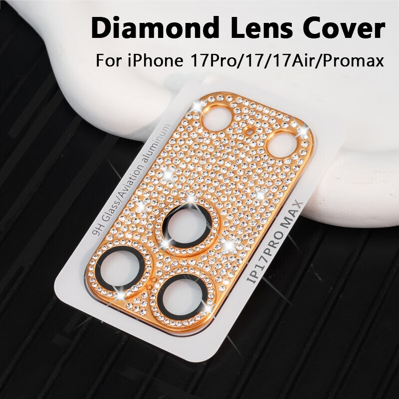เพชรฝาครอบเลนส์สําหรับ iPhone 17 Pro Max 17Pro 17Air 17 โลหะฝาครอบกล้อง Protector Glitter เลนส์ฟิล์มสําหรับ iPhone 17promax พร้อมฟิล์มแก้วเลนส์