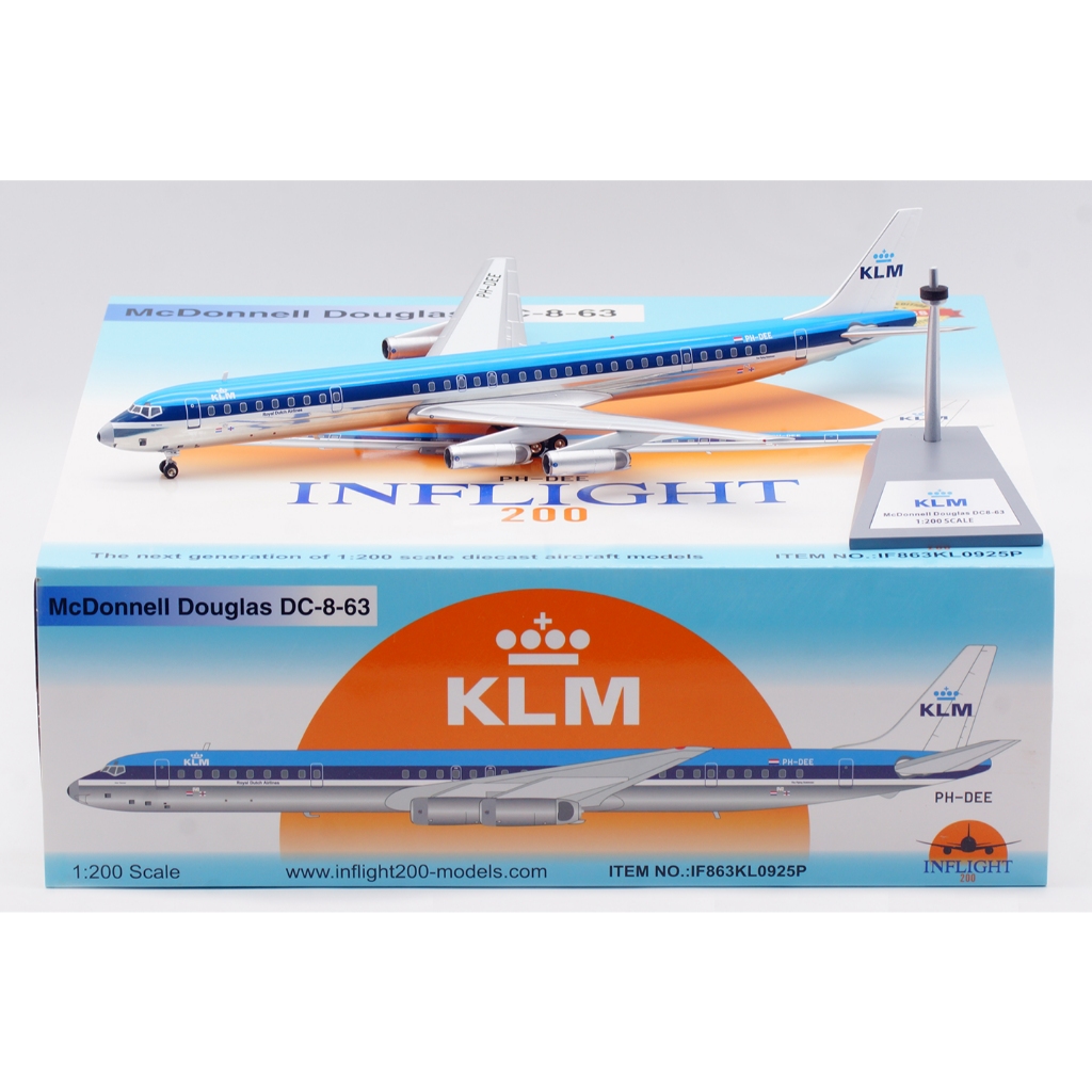 IF863KL0925P เครื่องบินสะสมโลหะผสม INFLIGHT 1:200 Royal Dutch Airlines McDonnell Douglas DC-8-63 เคร