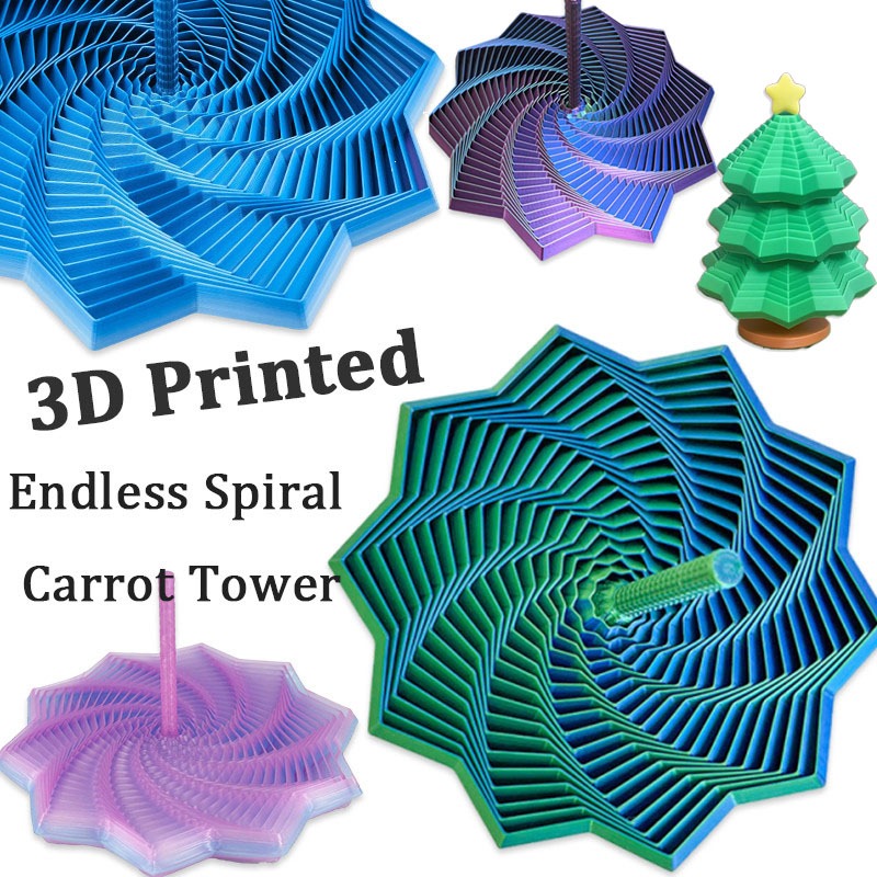 3d พิมพ์ Endless Spiral Carrot Tower Visual Illusion Fidget Spinner สําหรับความวิตกกังวลและความเครีย