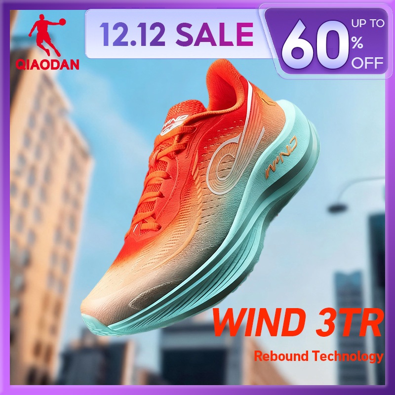 Qiaodan WIND 3TR รองเท้าวิ่งผู้ชาย Shock Absorbent Anti-Slip เด้ง สบาย กีฬารองเท้าผ้าใบ QDB023252297