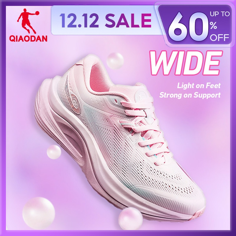 Qiaodan WIDE รองเท้าวิ่งผู้หญิงเท้ากว้างการดูดซึม Shock Breathable นุ่มน้ําหนักเบา QDB022252292
