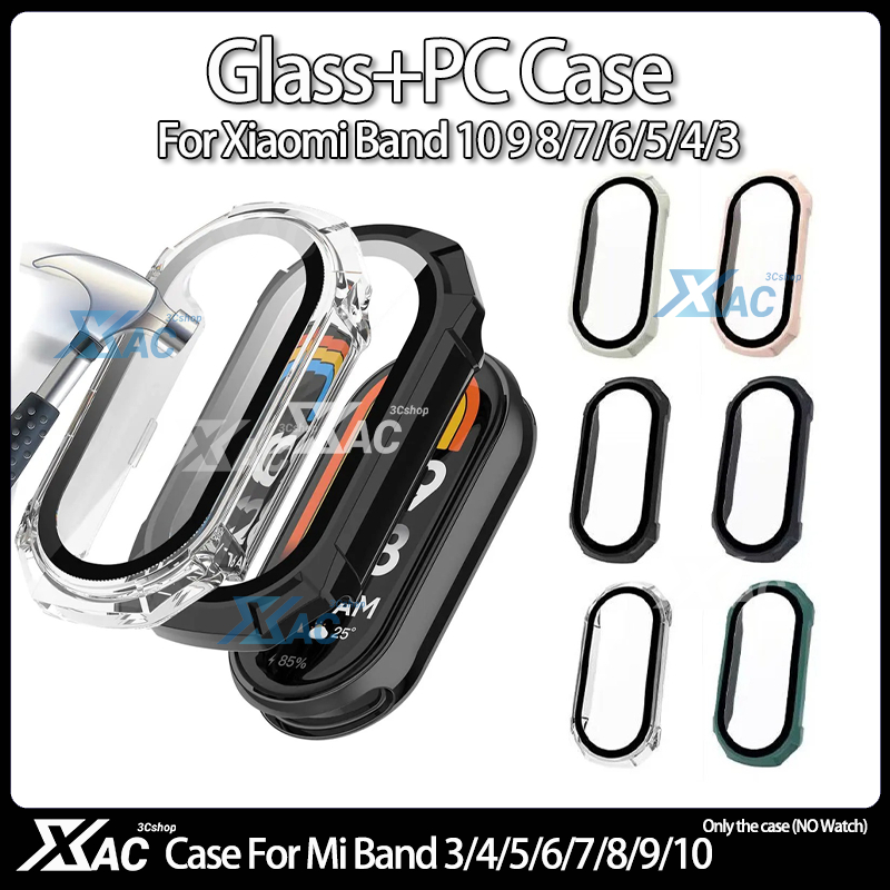 แก้ว + เคสสําหรับ Xiaomi Mi Band 10/9/8 Accessoroy PC All-around กันชนฝาครอบป้องกันสําหรับ Xiaomi Band 8 7 6 5 4 อุปกรณ์เสริม