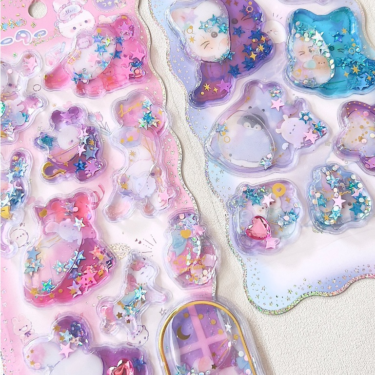 OHAYA | 3ง น้ํามันบรรจุน้ําบรรจุ ปิดทอง สติกเกอร์สามมิติ แวววาว การ์ตูนสติกเกอร์ตกแต่งโทรศัพท์มือถือถ้วยน้ําเครื่องเขียน - รูปที่ 2