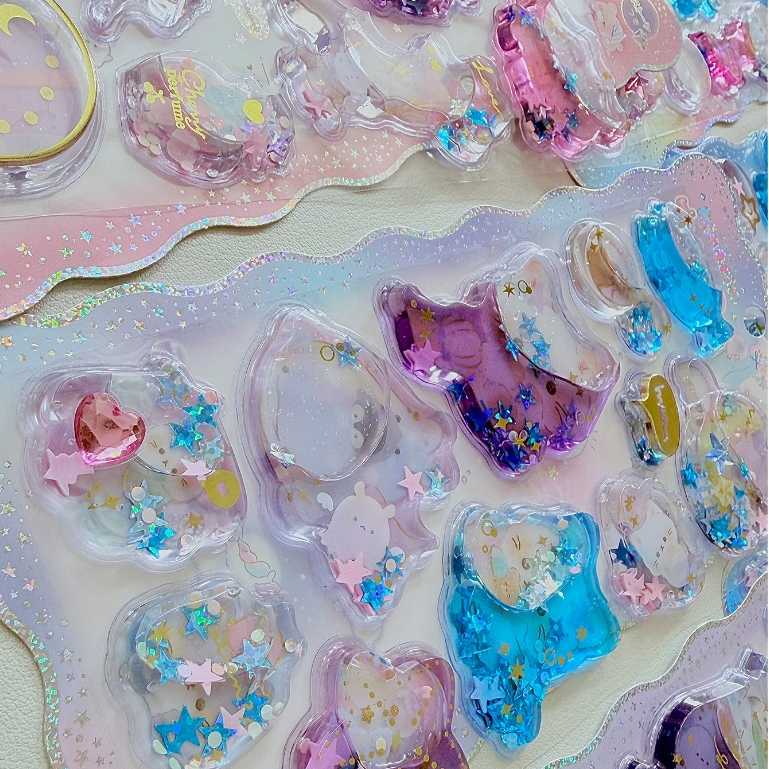 OHAYA | 3ง น้ํามันบรรจุน้ําบรรจุ ปิดทอง สติกเกอร์สามมิติ แวววาว การ์ตูนสติกเกอร์ตกแต่งโทรศัพท์มือถือถ้วยน้ําเครื่องเขียน - รูปที่ 3