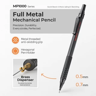 Nicpro 2 ชิ้น ดินสอกด 0.5 มม. & 0.7 มม. พร้อมเคส, MP1000 โลหะชุดดินสอศิลปินพร้อมไส้ตะกั่ว HB 4 หลอด, ยางลบ 2 อัน, ไส้ยางลบ 9 ไส้สําหรับการเขียนศิลปะการวาดภาพ,