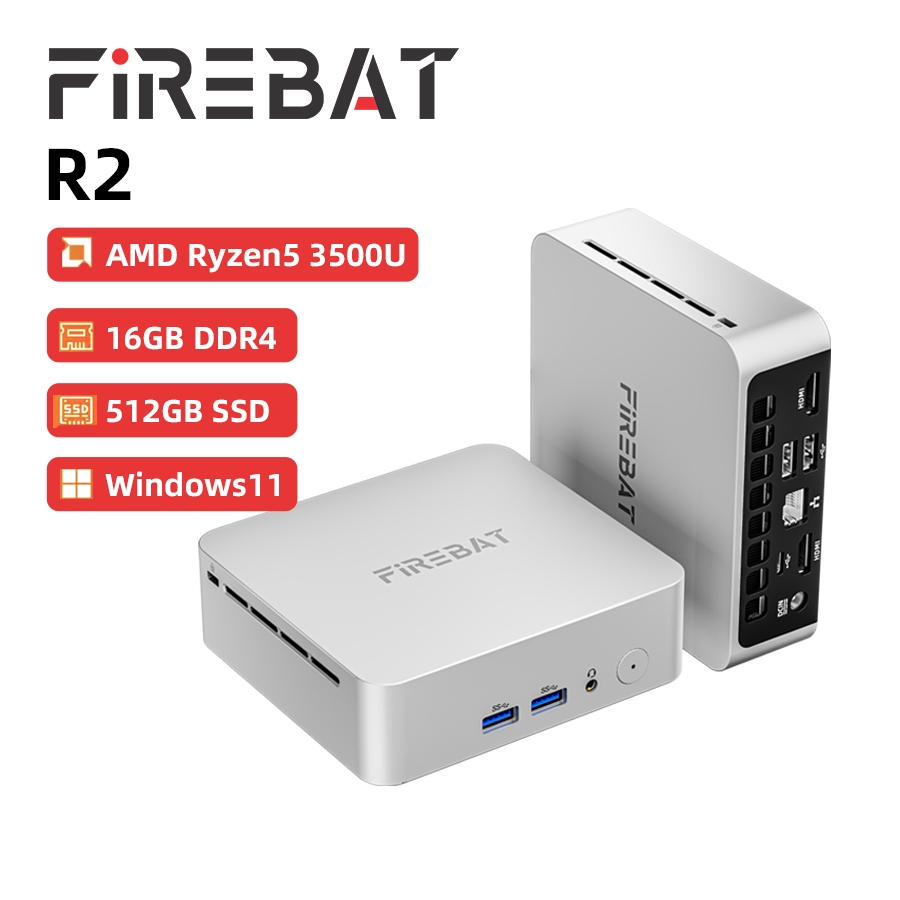 FIREBAT Mini PC (AMD Ryzen 5 3500U, RAM 16GB, SSD 512GB, Windows 11), R2 (อัพเกรด N150), สีเงิน