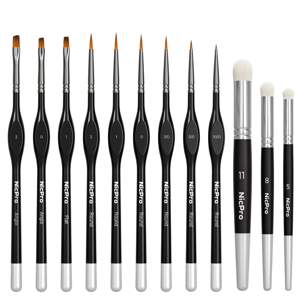 Nicpro 12 PCS Miniature Mode Paint Brush Set, Artist Painting Brushes Fine Detail & Dry for Painting Miniatures, Models, Figurines, Nail Art and Face Paintingcitadel and so on