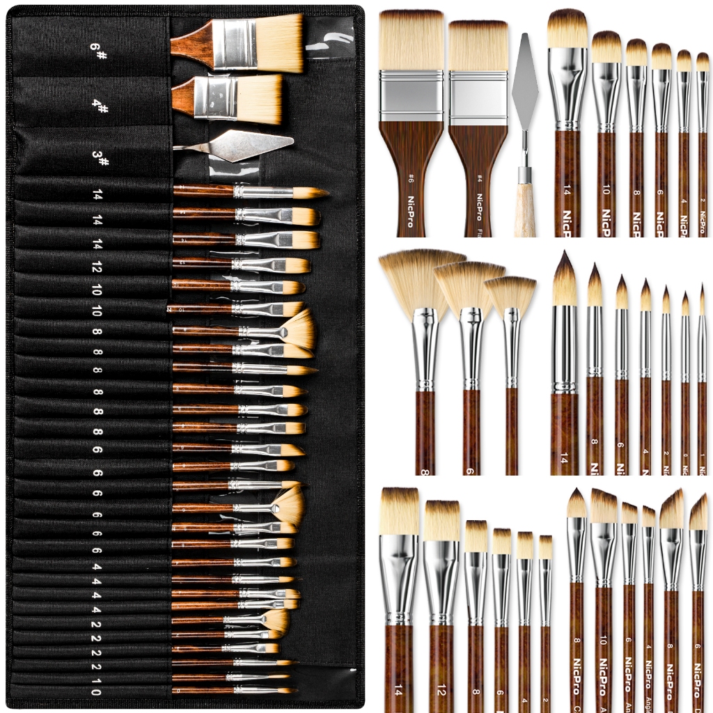 ชุดแปรงทาสี นิคโปร 30 ชิ้น, พู่กันมืออาชีพพร้อมไม้พายสีและม้วนผ้า, แปรงทาสีหัตถกรรมสําหรับภาพวาดอะคริลิค, น้ํามัน, สีน้ํา, Gouache, อุปกรณ์ศิลปะสําหรับ อาร์ติ