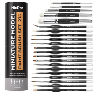 Nicpro 21 PCS Miniature Paint Brushes Drybrush - ชุดแปรงทาสีโมเดลสําหรับสีน้ําอะคริลิค, แปรงทาสีรายละเอียด แปรงแห้งสําหรับ Warhammer 40k, Citadel, โมเดล, DND Miniatures