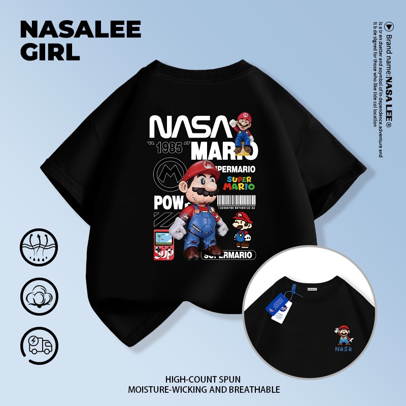 [จัดส่งในวันเดียวกัน] เสื้อยืดเด็ก NASA ทรงหลวม ผ้าฝ้าย 100% ลายหุ่นยนต์มาริโอ แฟชั่นสไตล์สตรีทแหวว แขนสั้น สำหรับเด็กผู้ชายและเด็กผู้หญิง