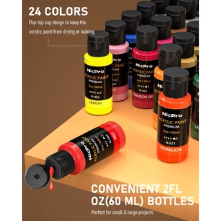นิคโปร ชุดสีอะคริลิค,24/36สีด้วย12แปรงและจานสี,ชุดอุปกรณ์ศิลปะปลอดสารพิษสําหรับจิตรกรรมผ้า,ผ้าใบ,ดิน,ไม้,ร็อค&เซรามิก,ฟักทองฮาโลวีนเม็ดสีท