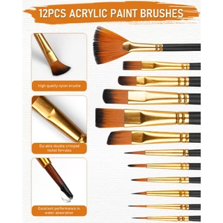 นิคโปร ชุดสีอะคริลิค,24/36สีด้วย12แปรงและจานสี,ชุดอุปกรณ์ศิลปะปลอดสารพิษสําหรับจิตรกรรมผ้า,ผ้าใบ,ดิน,ไม้,ร็อค&เซรามิก,ฟักทองฮาโลวีนเม็ดสีท