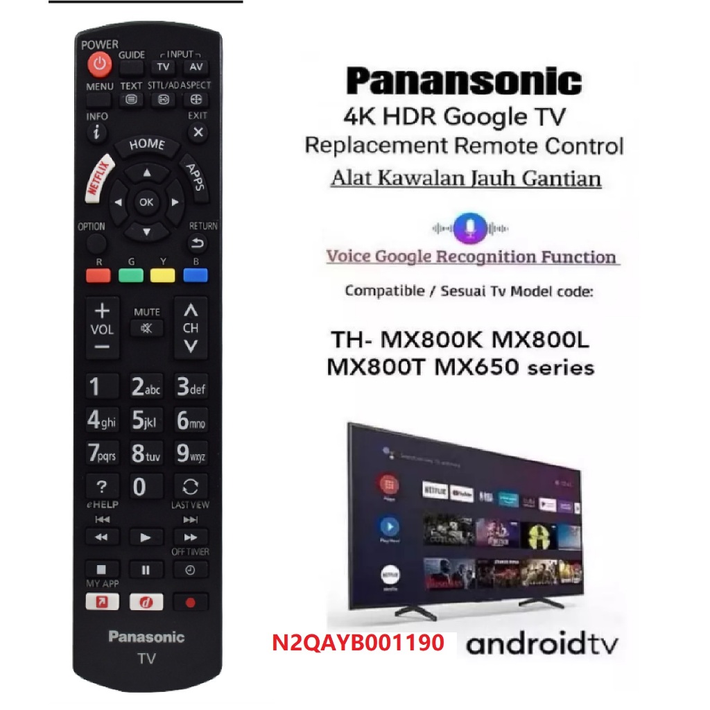 N2qayb ใหม่001190 สําหรับ Panansonic4K HDR Google TV เปลี่ยนรีโมทคอนโทรล TH-MX800K MX800LMX800T MX65