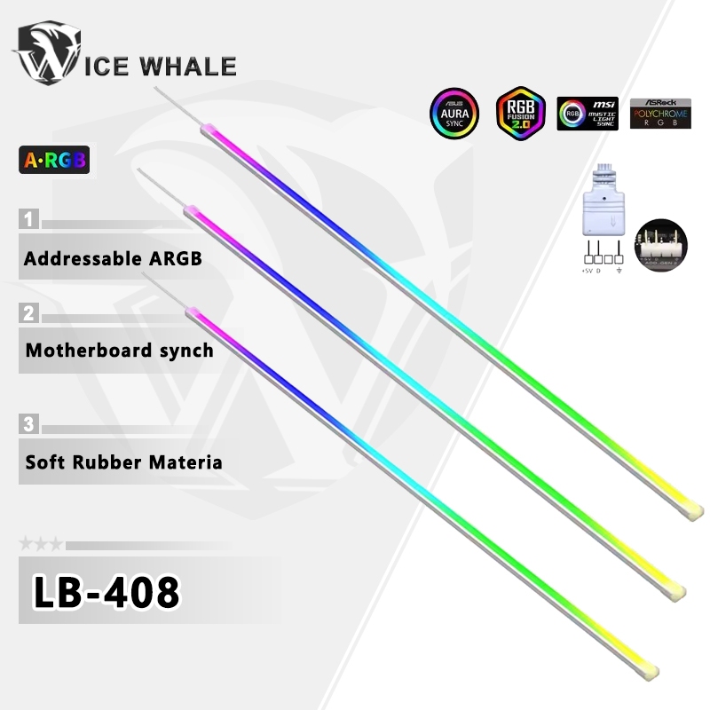 ICE Whale LB-408 5V 3Pin แอดเดรส ARGB PC กรณีตกแต่งแถบไฟยางนุ่มวัสดุ Rainbow สําหรับ DIY อุปกรณ์เสริม