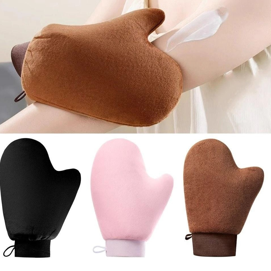 # Chengliu # Body Lotion Glove Self-Tning Mitt สองด้านป้องกันมือเหนียว Applicator Quick Dry Flocking ถุงมือแต่งหน้า Applicator