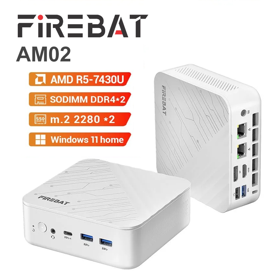 FIREBAT AM02 มินิพีซีสีขาว, RAM 16GB, SSD 512GB, AMD Radeon, Windows 11 Home, AMD Ryzen 5 7430U