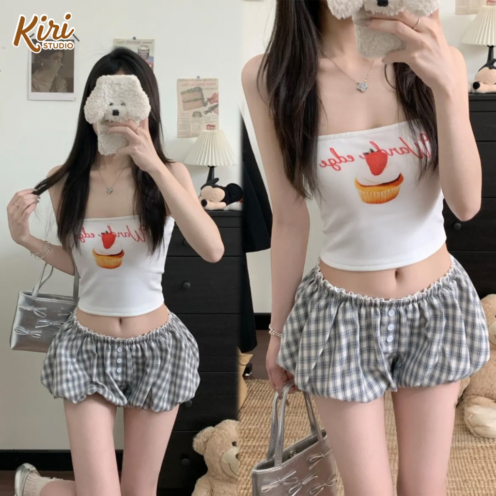 เสื้อครอป เกาะอก หวานซ่อนเปรี้ยว สีขาว สไตล์สาวฮอต#202418
