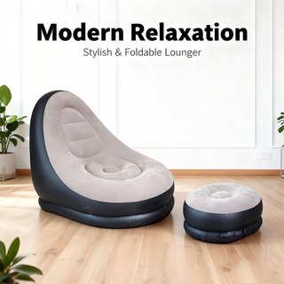 Inflatable Sofa Thickened Plush Foldable Indoor Outdoor Portable Comfortable Recl(with Footrest )