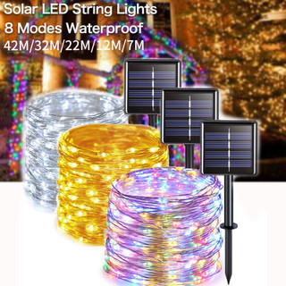 102M/42M/32M 400/300 leds สายไฟพลังงานแสงอาทิตย์ 1 ชุดลวดทองแดง 8 โหมดกันน้ํากลางแจ้ง, ไฟเทพนิยาย, ไฟคริสต์มาส, ใช้สําหรับสวนกลางแจ้ง