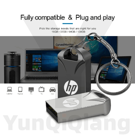 โลหะ HP แฟลชไดรฟ์ความเร็วสูงแฟลชไดรฟ์ USB 3.0 1GB 2GB 4GB 8GB 16GB 32GB 64GB 128GB 2TB พร้อมแหวนแขวนไดรฟ์ mini USB สร้างสรรค์