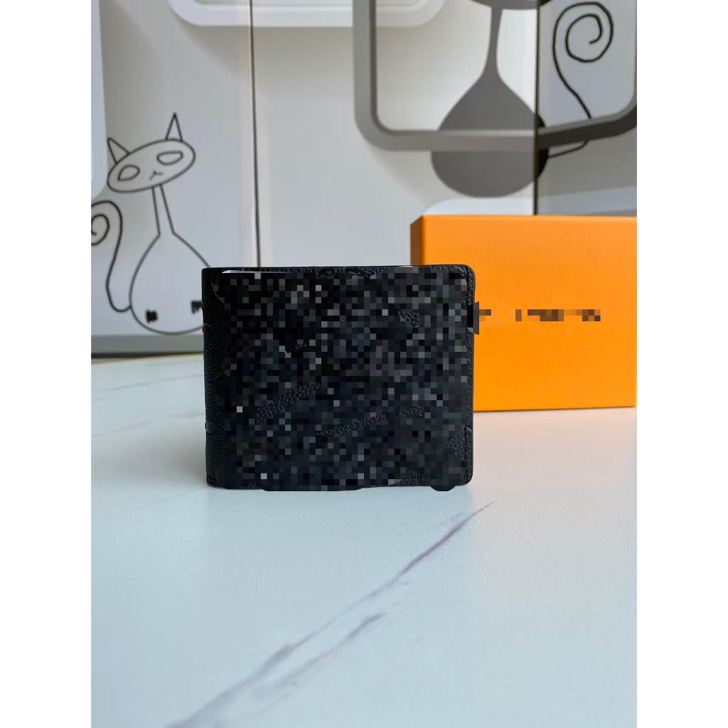 สินค้าขายดี❤ Retro Mens Black Embossed Leather Short Wallet Small Square Bucket Bag f4f b2b