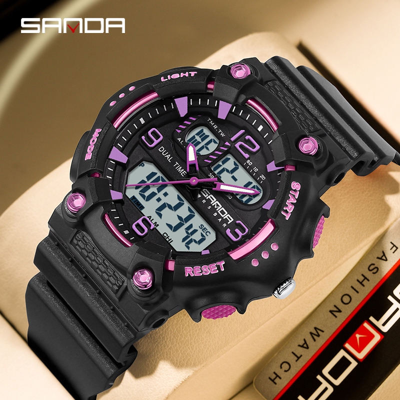 SANDA 6179-2/Original ColourfulContrast Cool กีฬากันน้ําเยาวชนบุคลิกภาพ Digital LED นาฬิกาผู้ชายของข